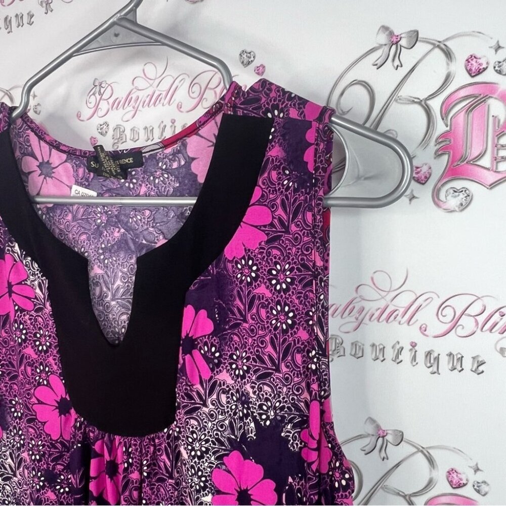 Susan Lawrence tank top flowers blouse purple Pink and Black Floral Blouse - Picture 4 of 8